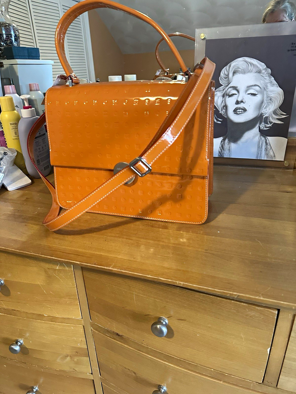 Arcadia Orange Patent Satchel Top Handle Turn Lock w/ Detachable Strap Arcadia Orange Patent Satchel Top Handle Turn Lock w/ Detachable Strap