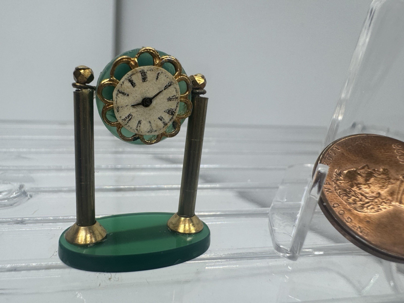 Artist Leilani Warling Signed LWS Green Onyx Mantel Clock~Dollhouse Miniatures