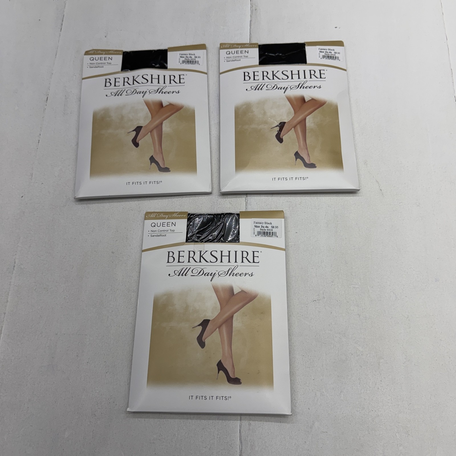 Berkshire All Day Sheers Pantyhose Womens Q Black Plus Non Control Top Lot 3