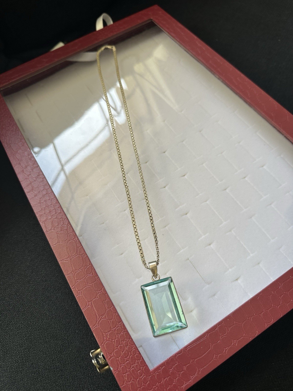 Vintage Aqua Blue Italian Glass Pendant Necklace 925 Sterling Silver