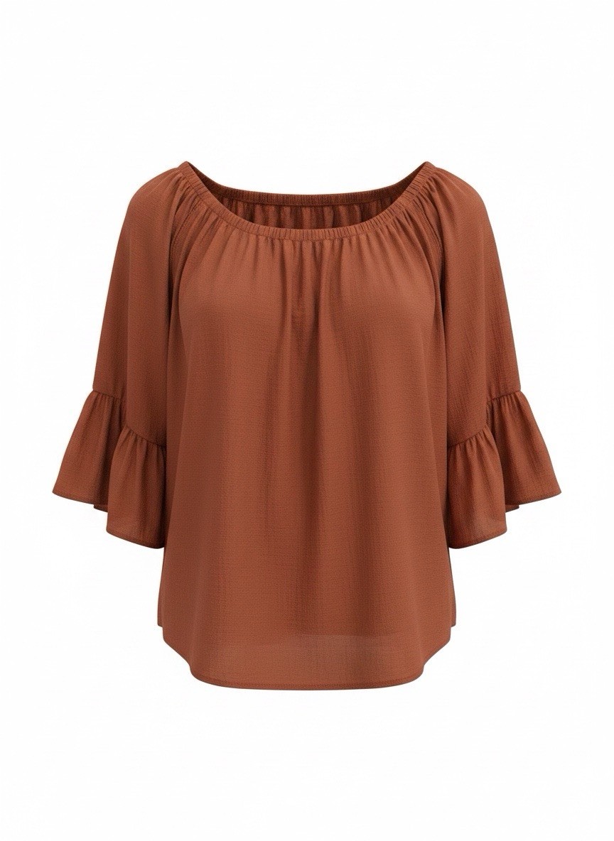 Est. 1946 Blouse Women Brown Flutter Sleeve Boho Peasant Top Plus Size 22/24