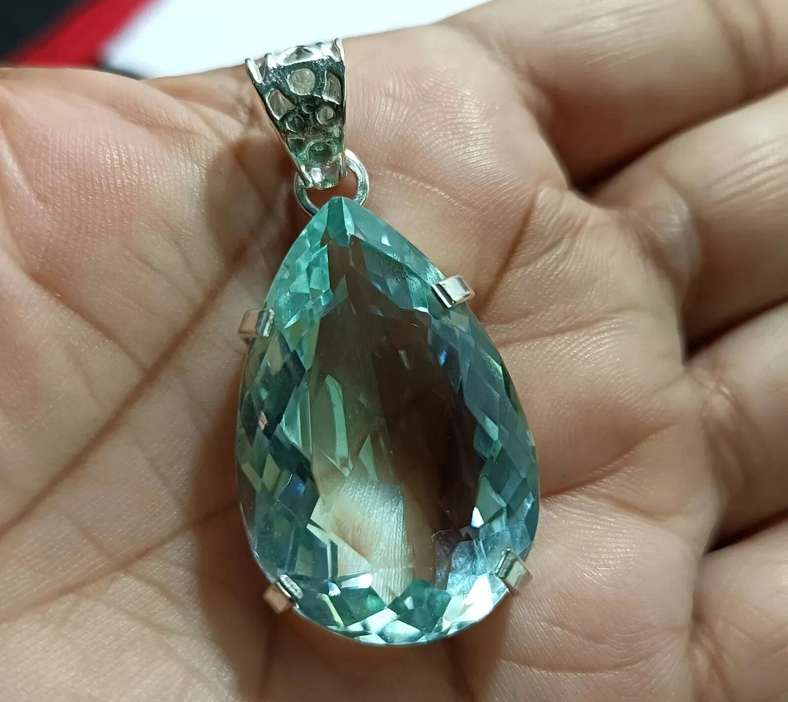 Natural 94.20 Ct+ Brazilian Pear AQUAMARINE Gemstone Topaz 925 Silver Pendant