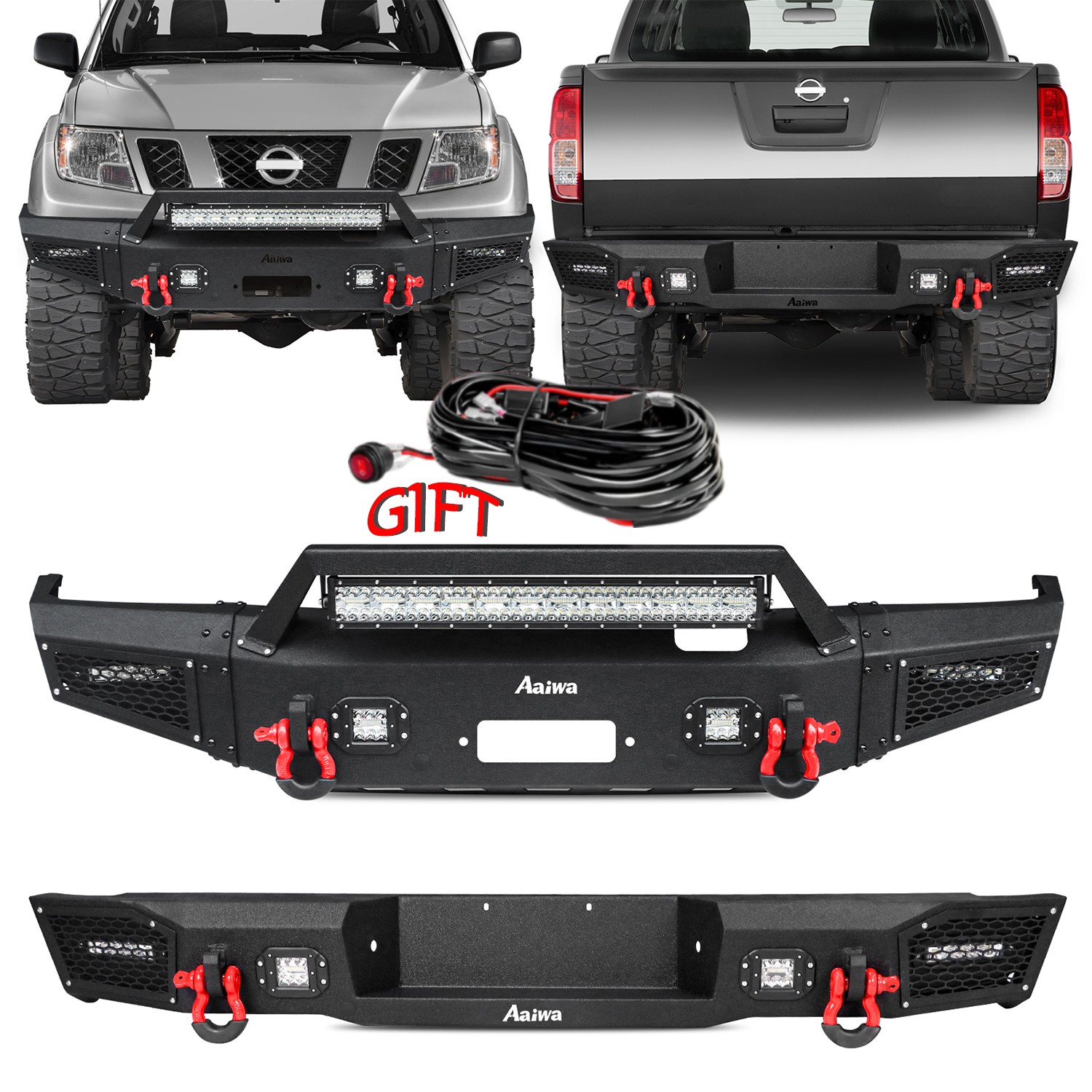 Fits 2005-2022 Nissan Frontier Off-Road Steel Front Rear Bumper w/D-Rings + Wire