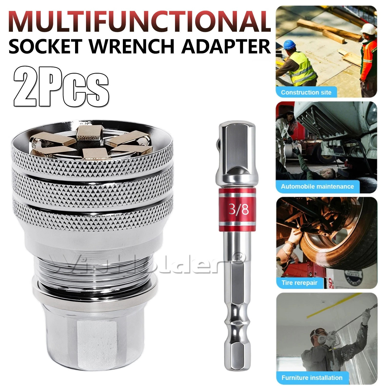 2PCS Universal Socket Tool Adjustable Multifunction Wrench Sleeve Adapter Kit