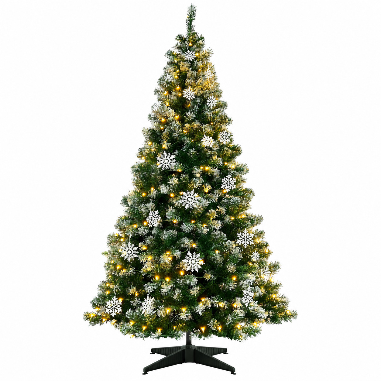 7.5FT Prelit Christmas Tree 300 Warm White LED Lights 1000 Tips Snowflake Decor