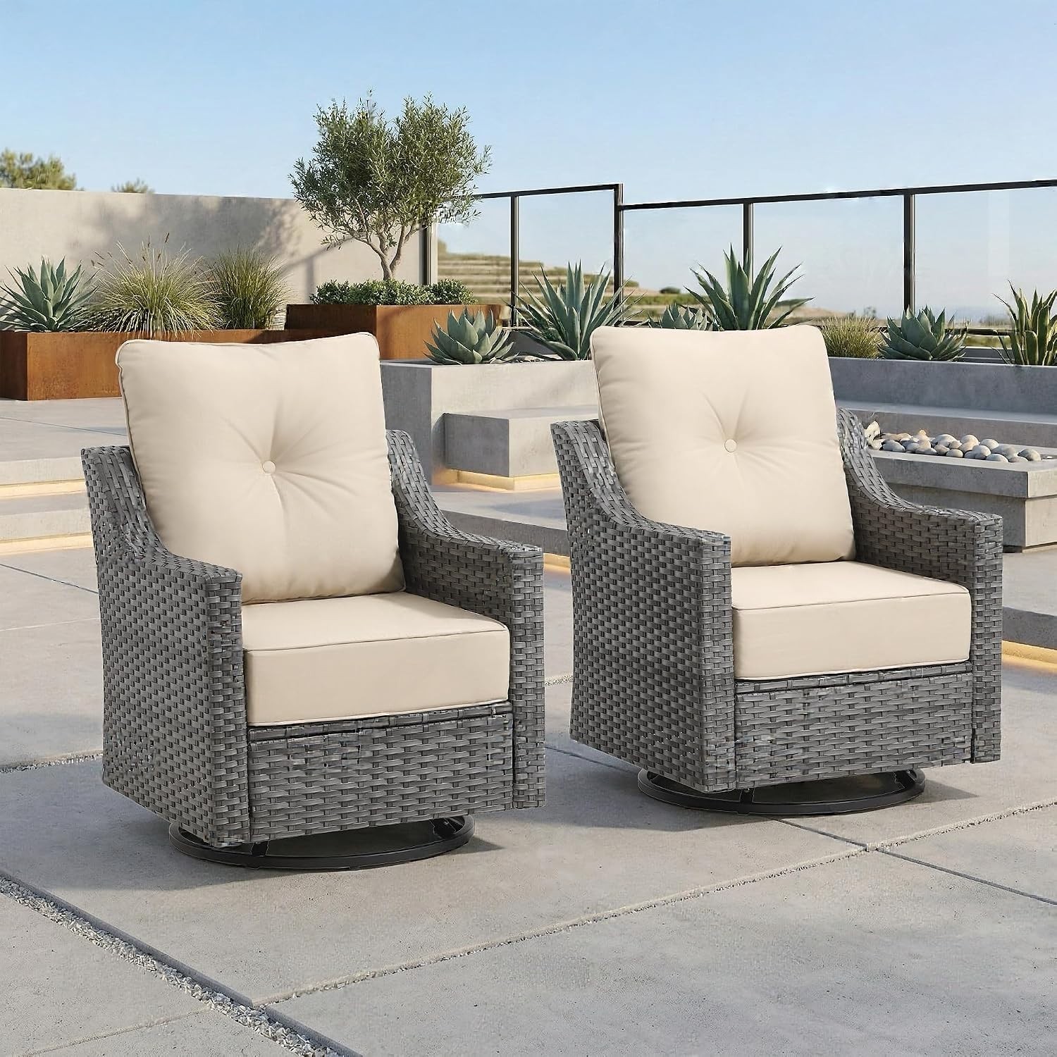 2PCS Patio Swivel Rocker Chair Set Rattan Patio Chairs Gliding Bistro Furniture