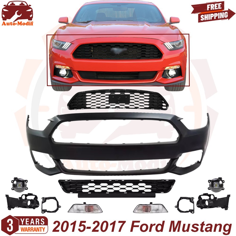 Front Bumper Cover Primed & Grille Assembly Kit For 2015-2017 Ford Mustang Front Bumper Cover Primed & Grille Assembly Kit For 2015-2017 Ford Mustang