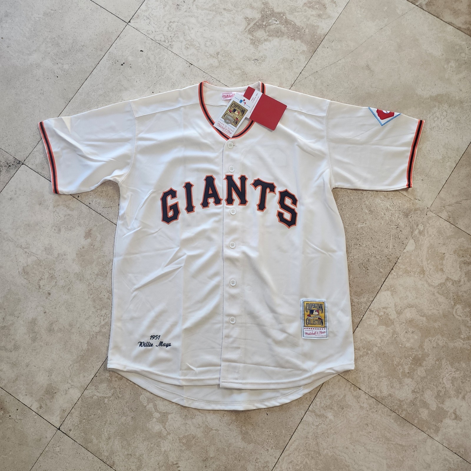 Willie Mays 1951 San Francisco Giants 75th Cooperstown Ivory Jersey Men\'s
