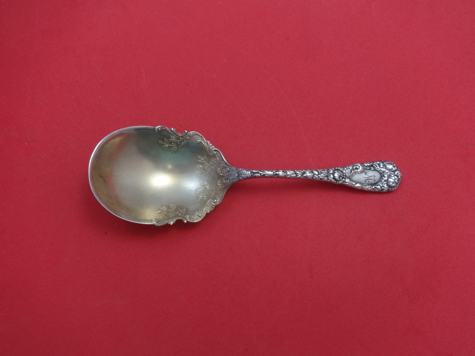 Chrysanthemum by Durgin Sterling Silver Berry Spoon GW Made by Shreve 8 3/8\