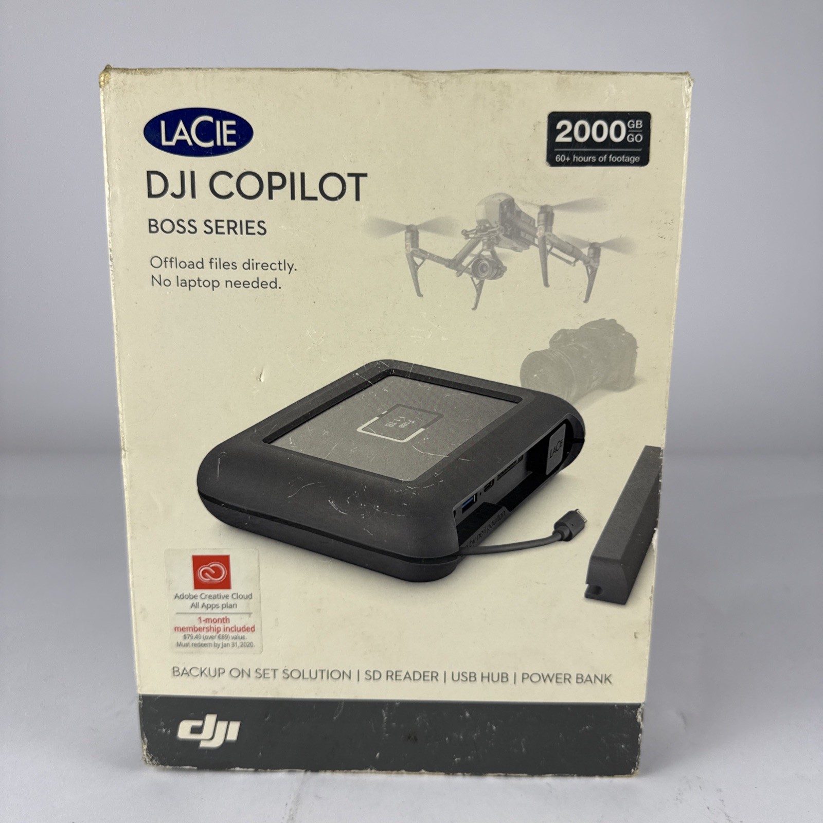 LaCie DJI Copilot Boss Series 2 TB Portable USB HDD SD Reader Power Bank Gray LaCie DJI Copilot Boss Series 2 TB Portable USB HDD SD Reader Power Bank Gray