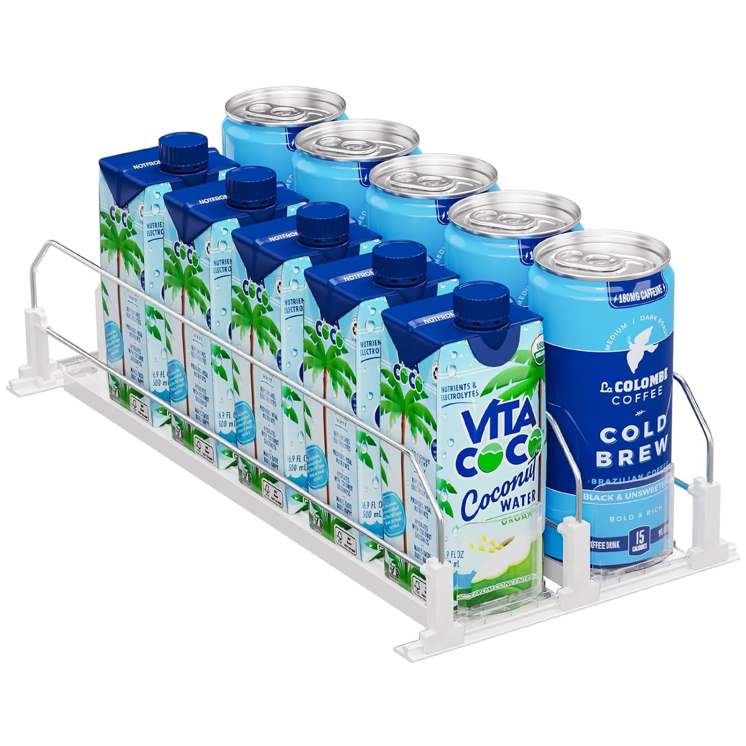 Puricon Drink Organizer for Fridge, Soda Can Organizer -2 Rows, White