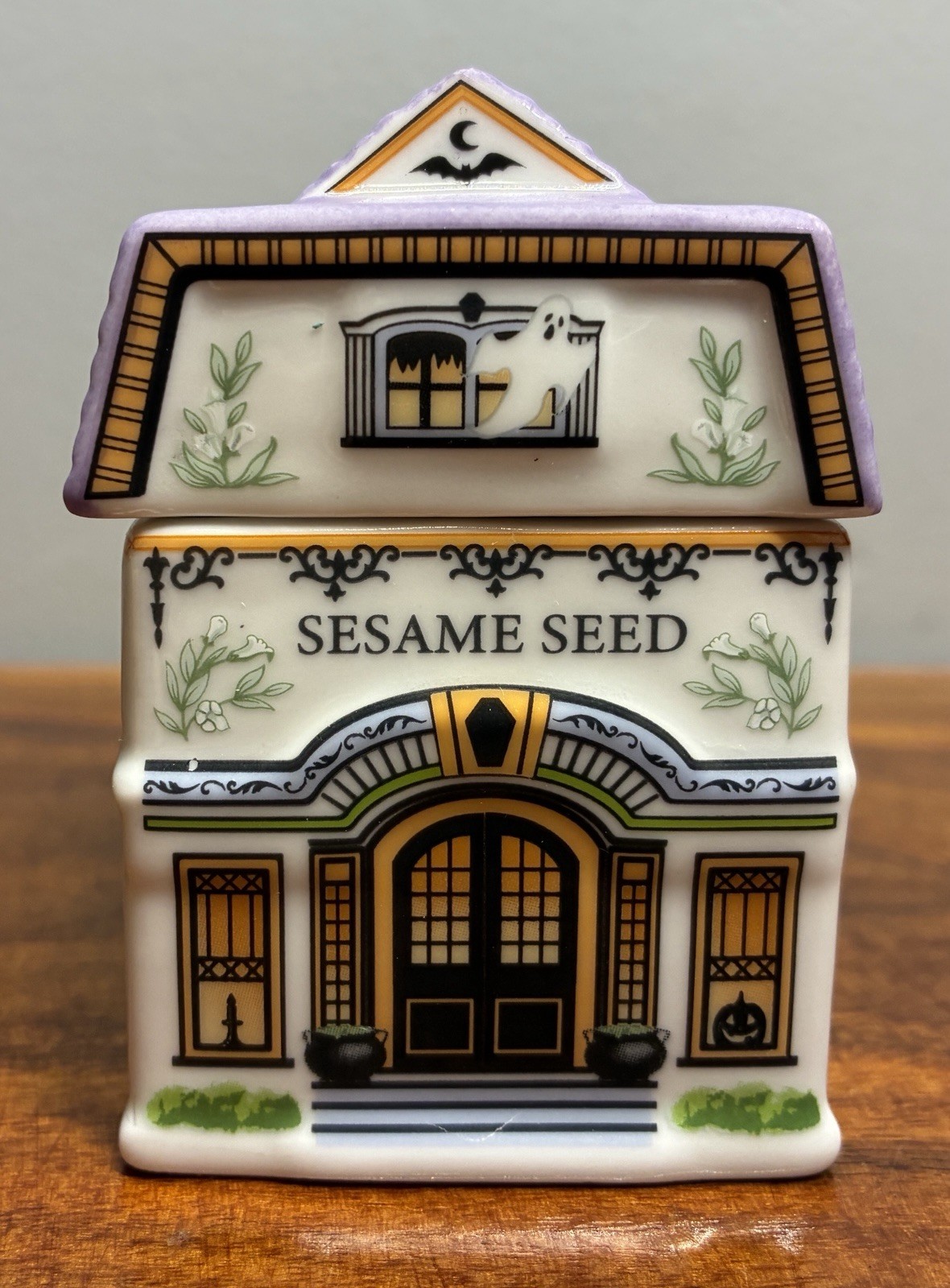 🎃 New LENOX HALLOWEEN VILLAGE SPICE JARS Sesame Seed Haunted House Set Piece 🦇