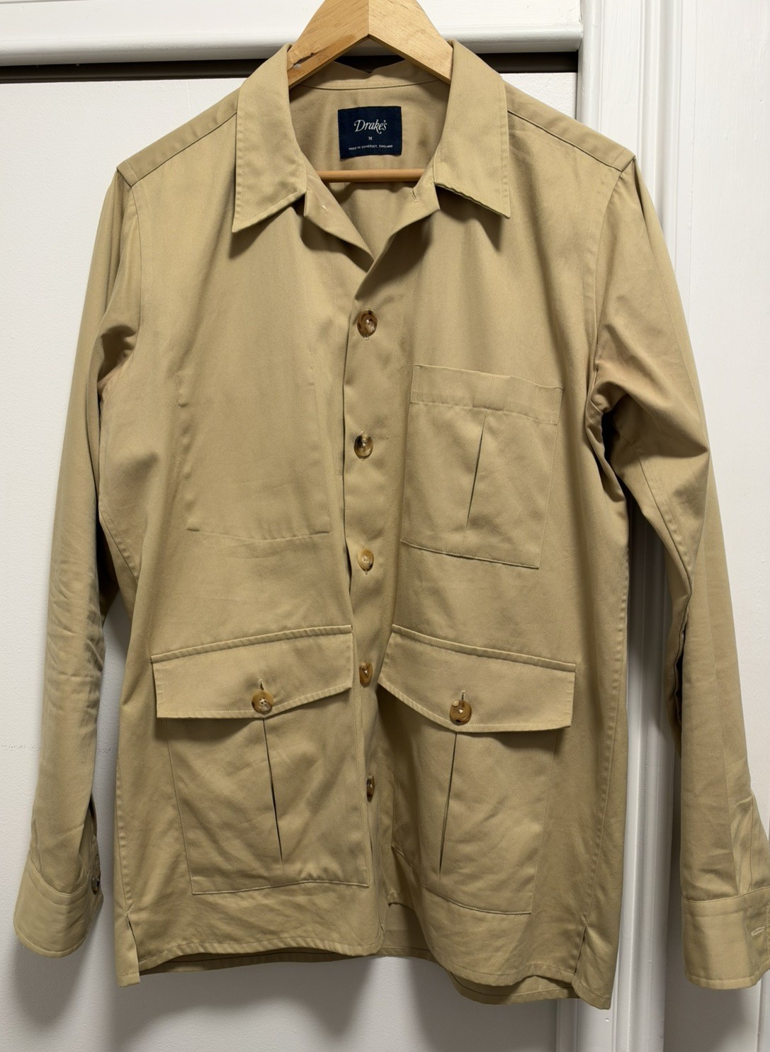 Drake\'s Men’s Cotton Chore Jacket Overshirt Camel Size M