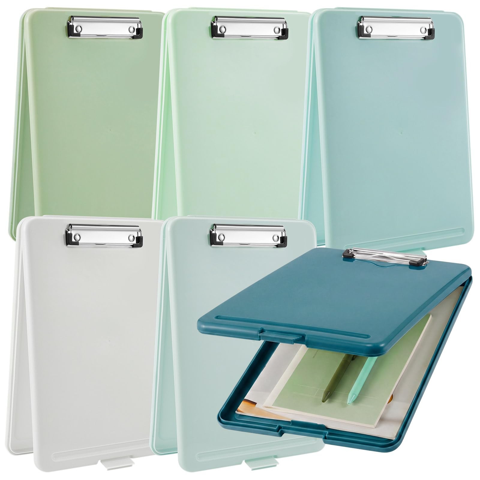 Geyoga 6 Pcs Sage Green Plastic Clipboard with Storage Bulk 13.8 x 9.4\'\' Clip... Geyoga 6 Pcs Sage Green Plastic Clipboard with Storage Bulk 13.8 x 9.4\'\' Clip...