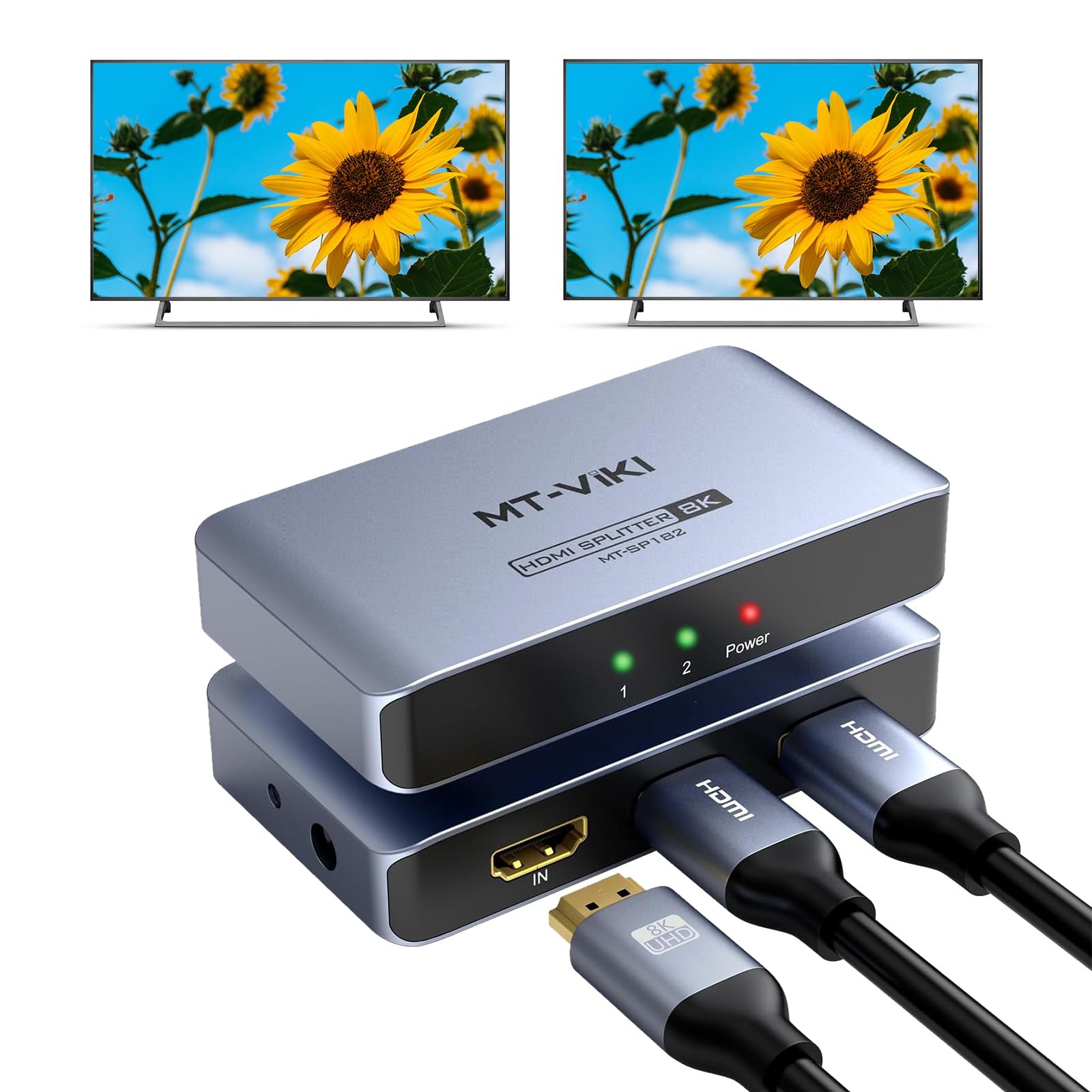 MT-VIKI 4K@120Hz HDMI Splitter 1 in 2 Out Aluminum 8K 1 2 out, BLACK MT-VIKI 4K@120Hz HDMI Splitter 1 in 2 Out Aluminum 8K 1 2 out, BLACK