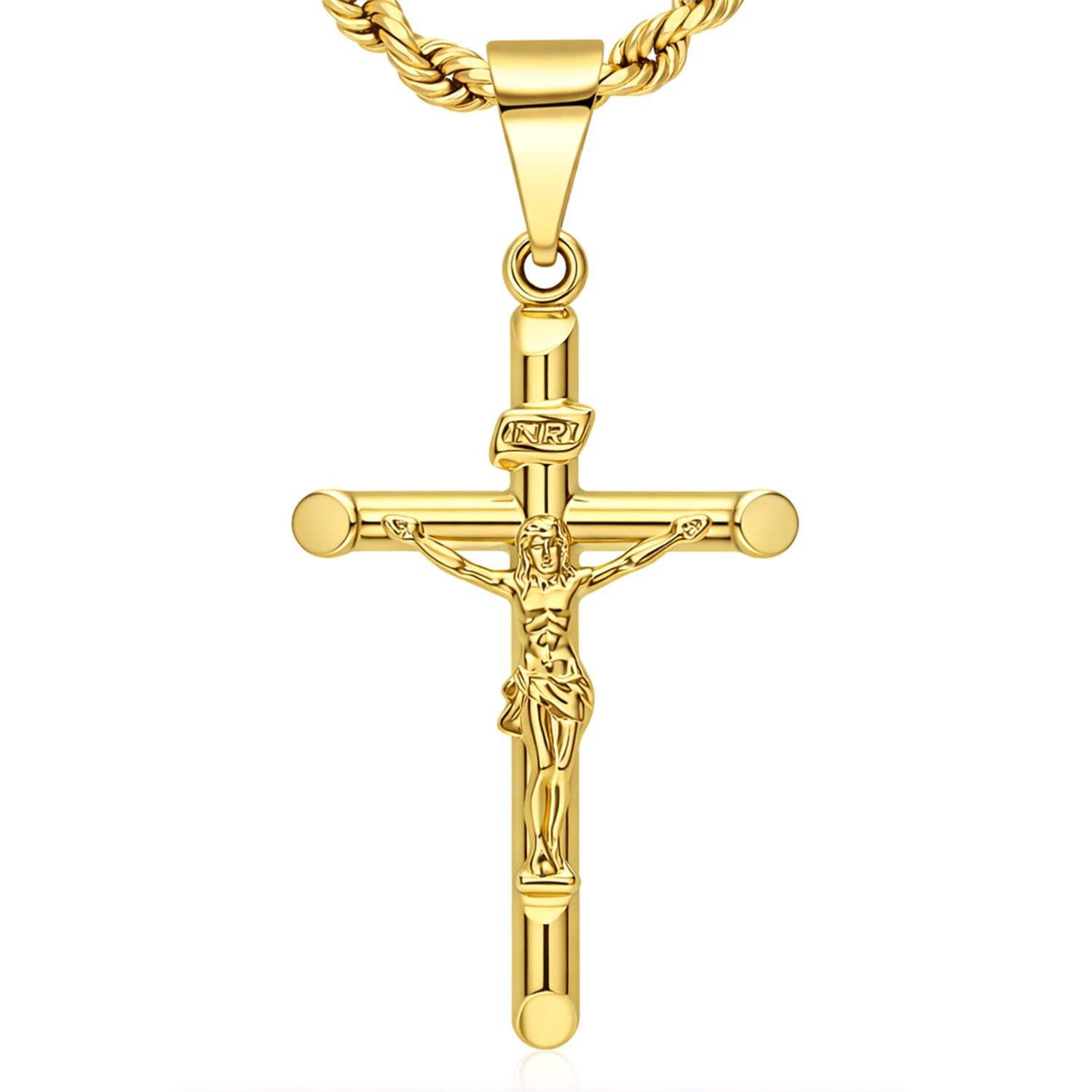 14k Yellow Gold Jesus Crucifix Cross Religious Pendant INRI 1.6\