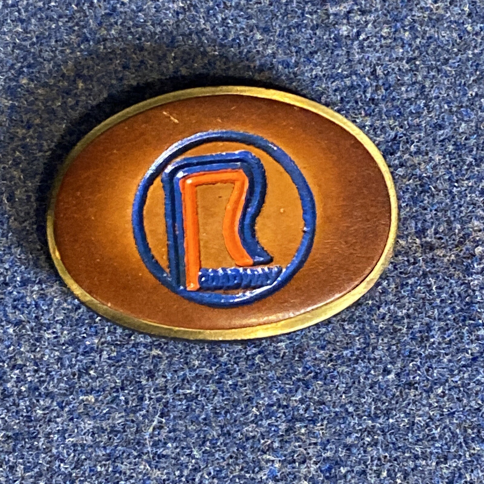 Vintage Roadway Metal and Leather Belt Buckle