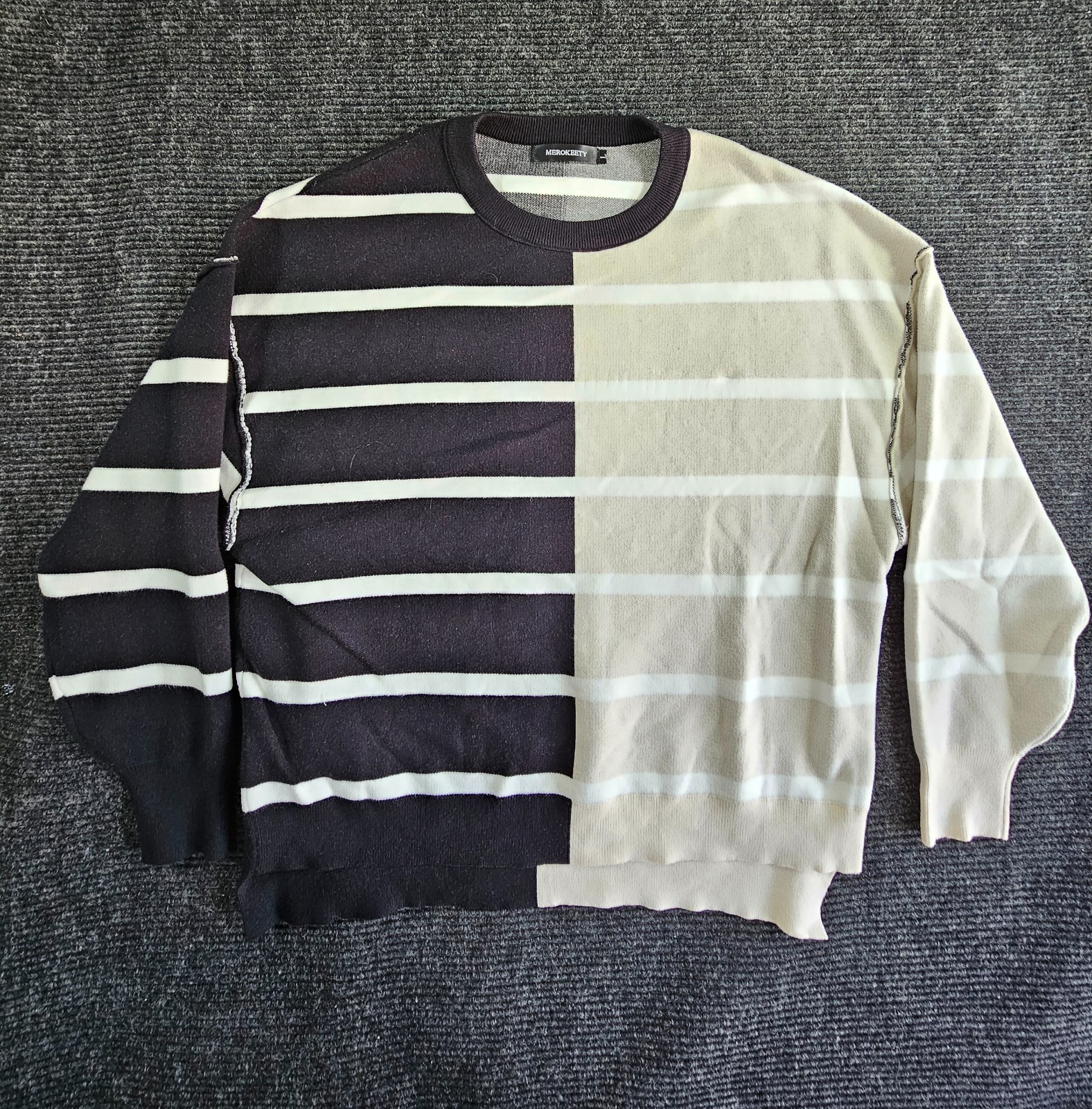 Merokeety Sweater Women L Multi Colorblock Striped Knitted Long Sleeve Oversized