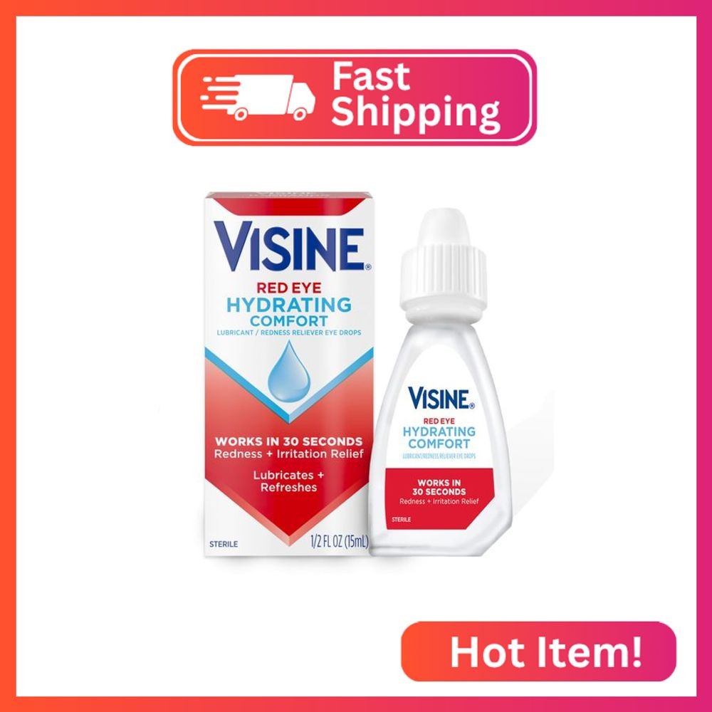 Visine Red Eye Hydrating Comfort Redness Relief and Lubricant Eye Drops to Help