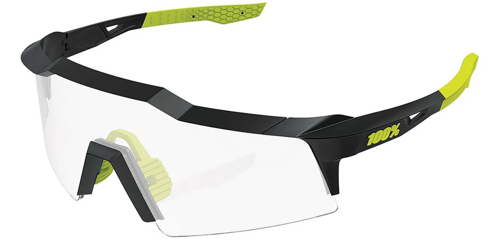 100% Speedcraft Gloss Black Shield Wrap Photochromic Sunglasses 60007 00011