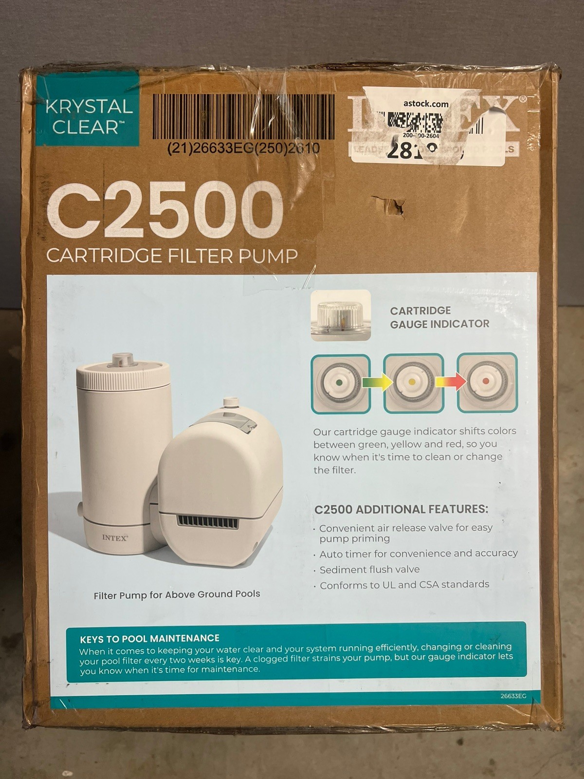 INTEX C2500 Krystal Clear 2500GPH Cartridge Filter Pump for Above Ground Pools