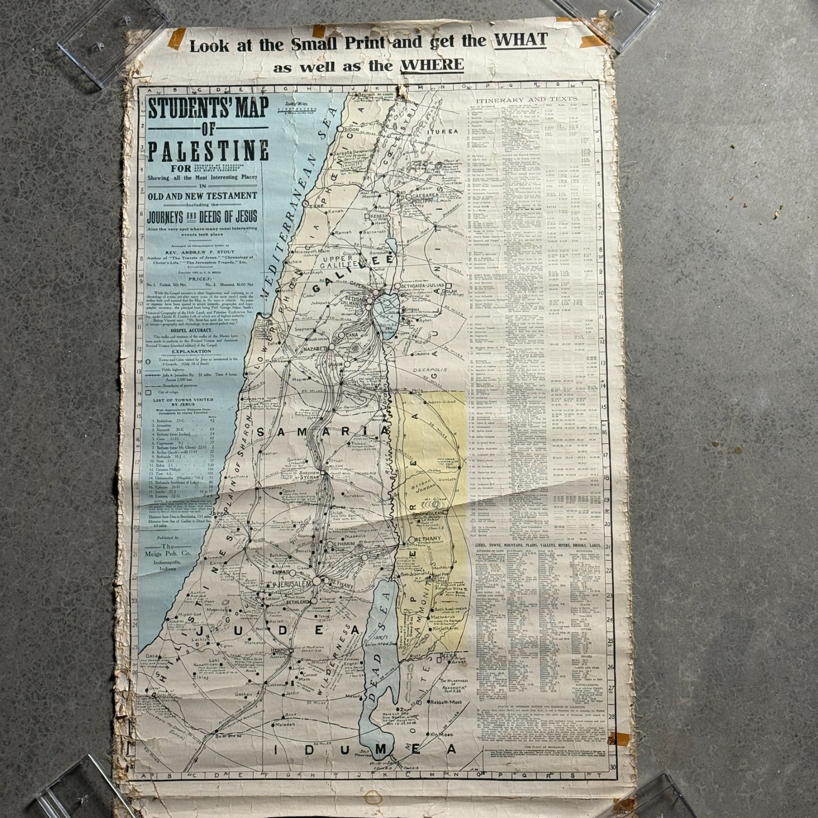 Antique c1905 Students Map of Palestine Andrew P Stout Meigs Biblical Wall Map