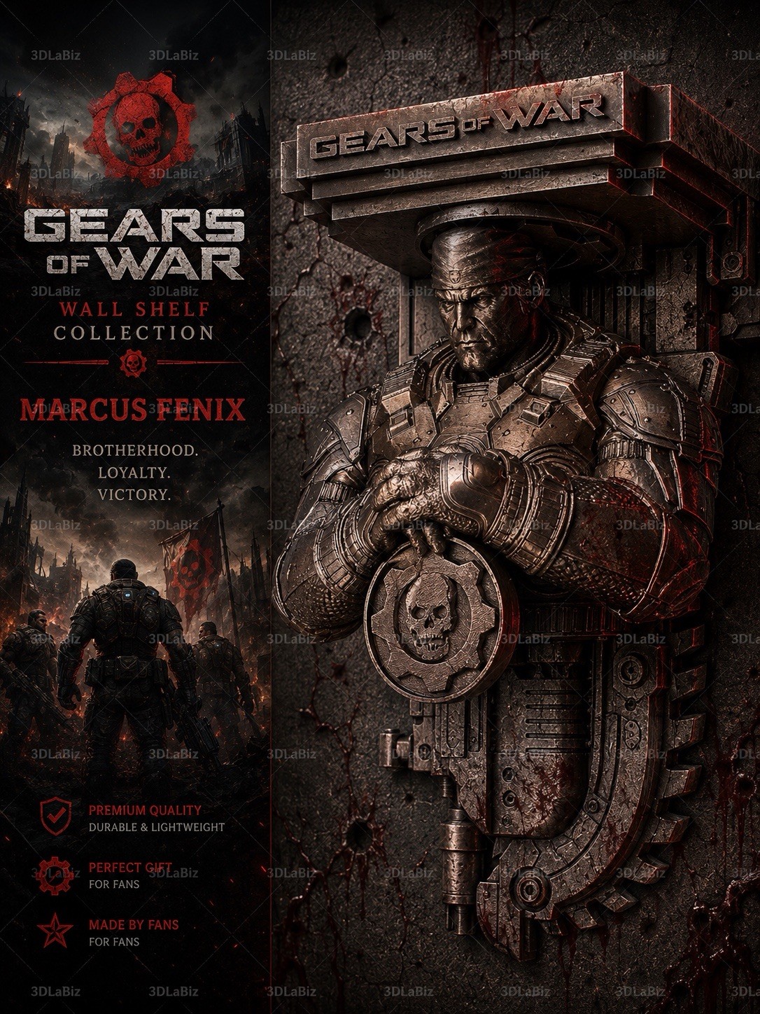 GOW Gears Of War Marcus Fénix Like 7x7 Top Wall Shelf Collectible New