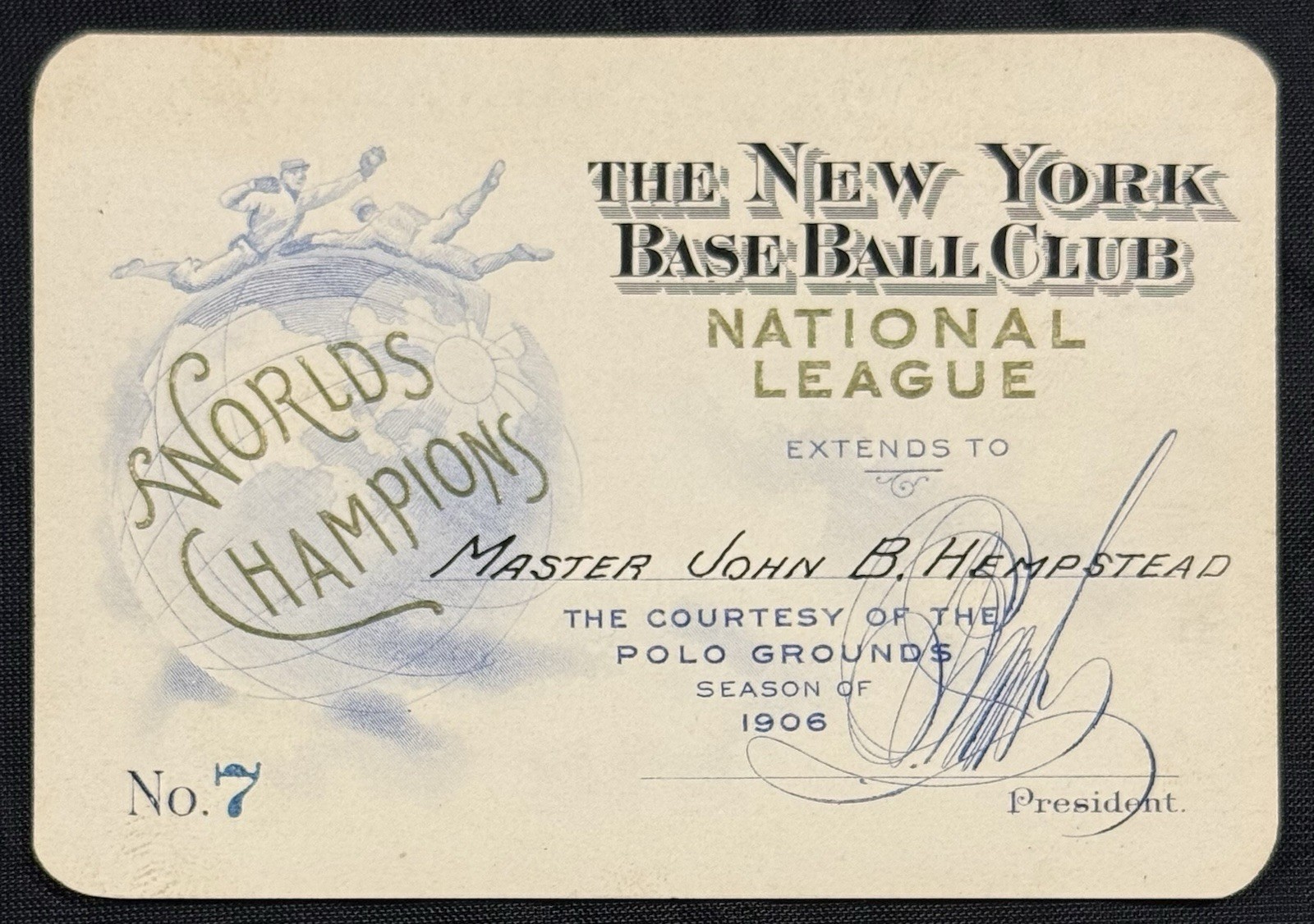 Antique 1906 New York Giants Baseball Club Polo Grounds Season Pass John T Brush