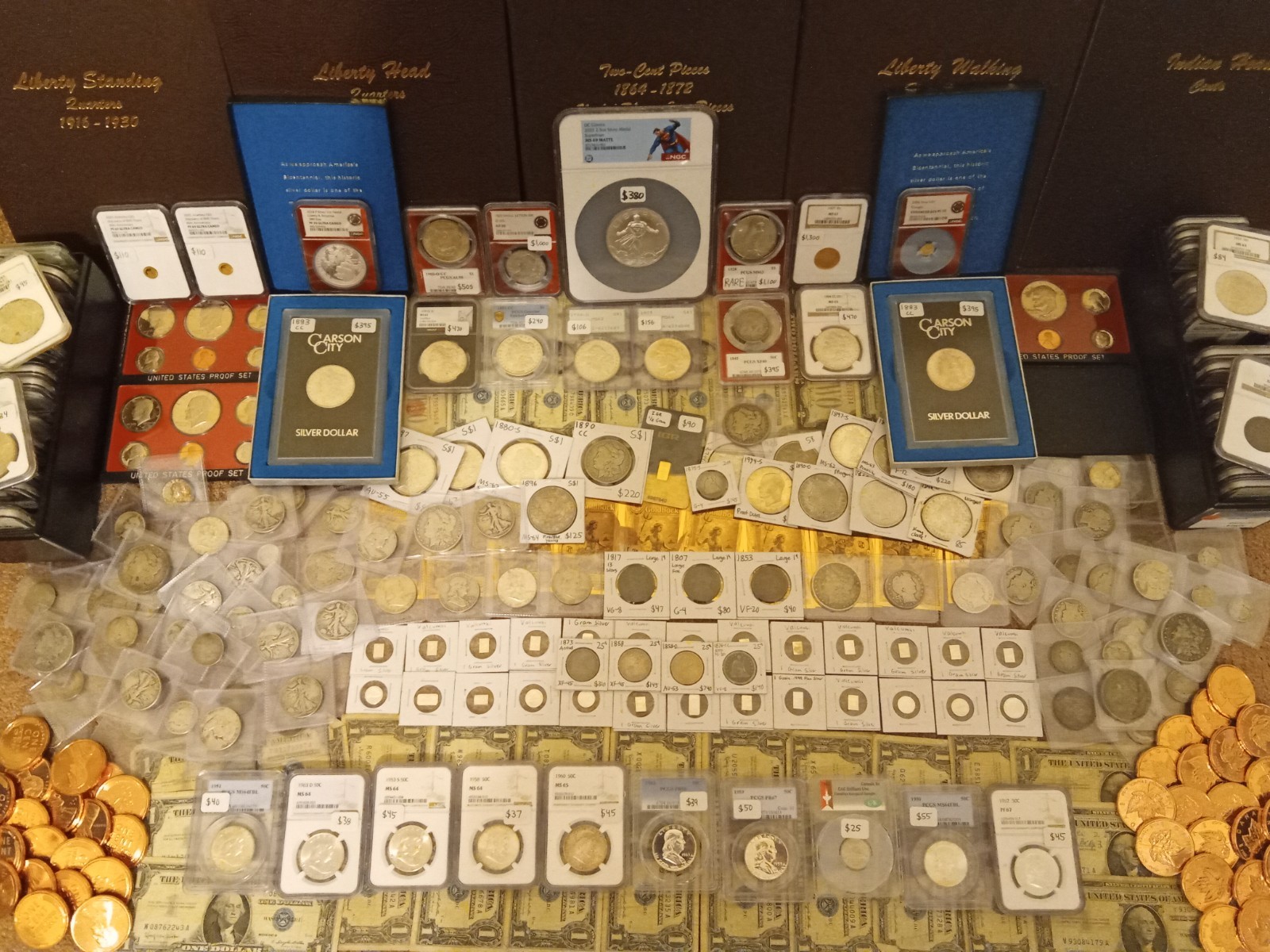 Silver U.S. Coins. Morgan, Franklin, Liberty, Barber, etc.  Silver Bar, GOLD