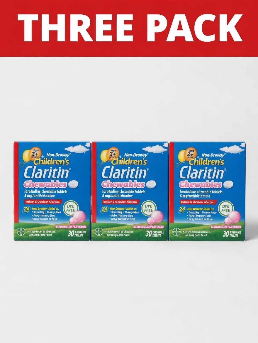 CLARITIN CHILDREN’S BUBBLE GUM Allergy Relief Tabs 5MG 30 CT EXP 02/2027 3 PACK