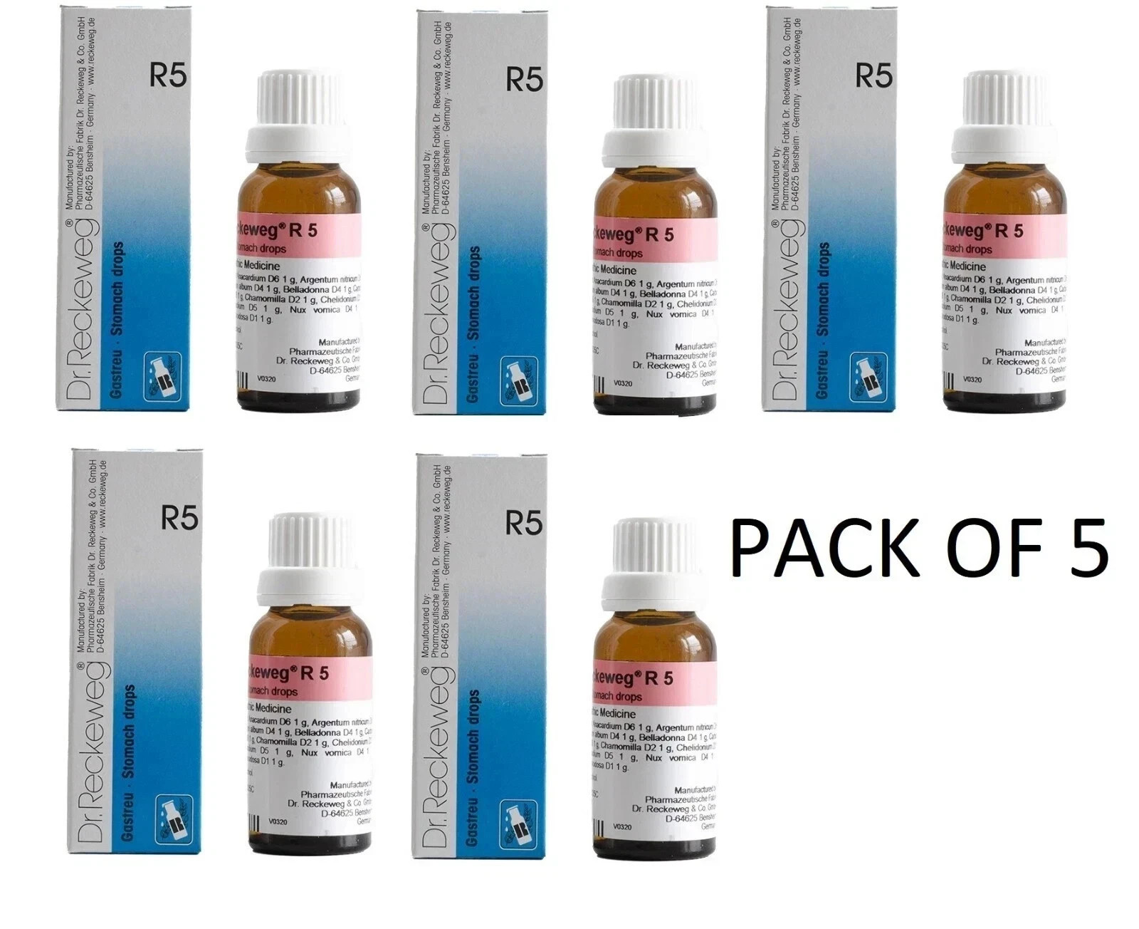 5xDr Reckeweg R5 Gastreu Drops 22ml Acidity Bloating Gas Indigestion Relief