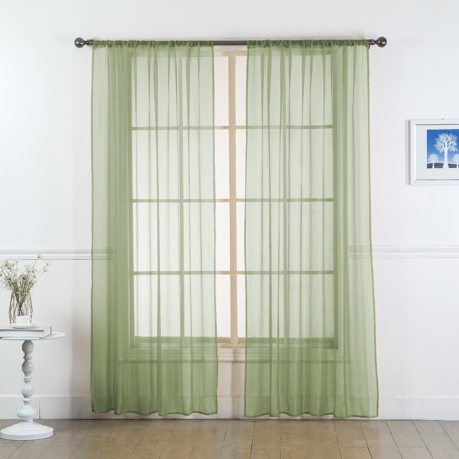Set of (Two) 2 Sheer Curtain Panels  - Window Panels in Many Sizes and Colors
