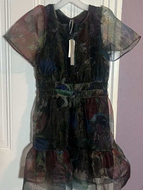 Anthropologie Sheer Black Floral-Print Mini Dress Anthropologie Sheer Black Floral-Print Mini Dress
