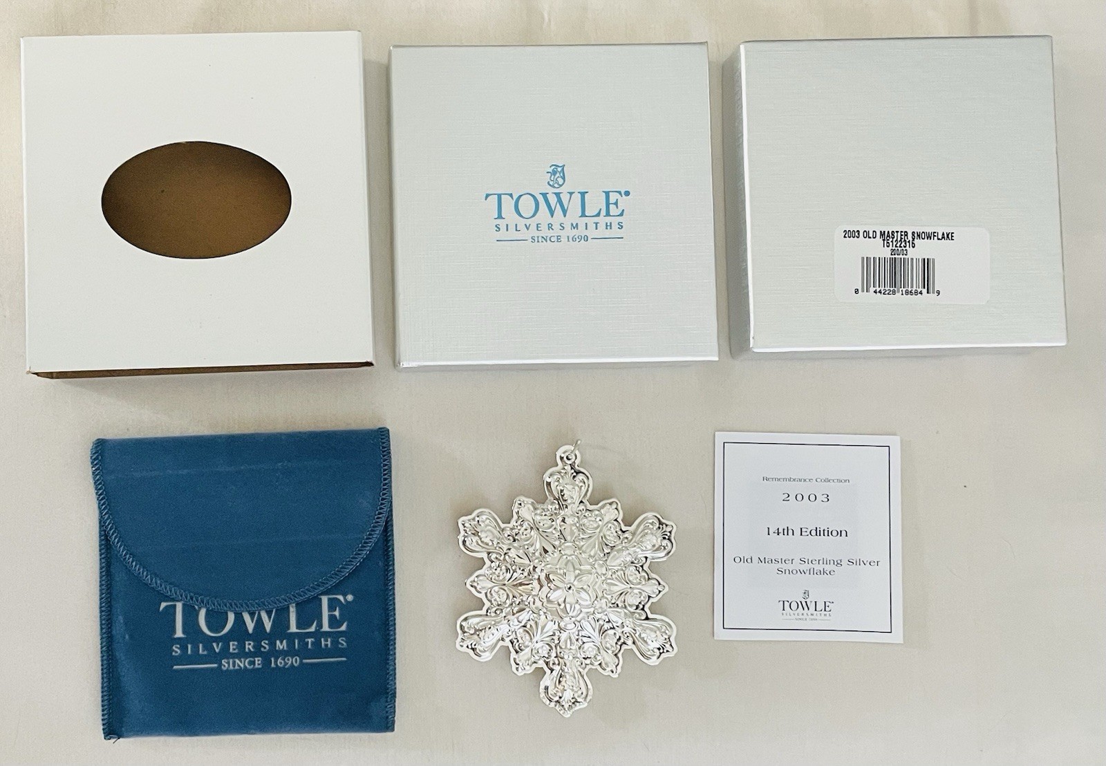 2003 Towle Sterling  OLD MASTER SNOWFLAKE Ornament  14TH Edition