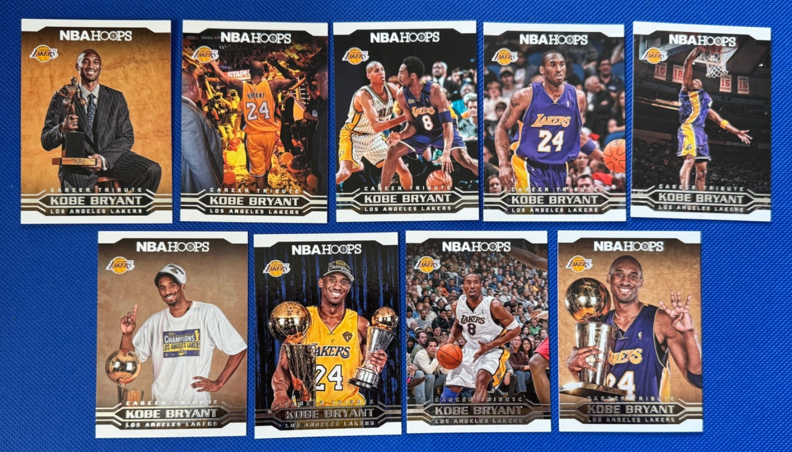 (9) Card Lot of 2017-18 Panini NBA Hoops - LA Lakers Career Tribute KOBE BRYANT