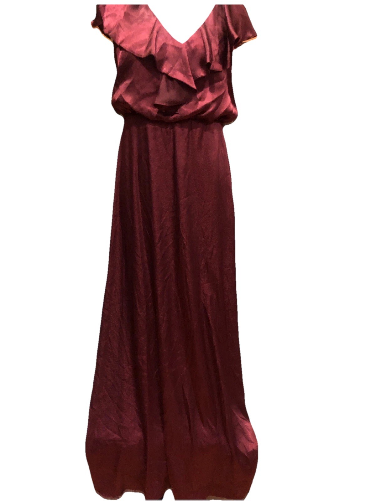 NWT Adrianna Papell Ladies Deep Wine Ruffled Evening Hammered Satin Gown 10