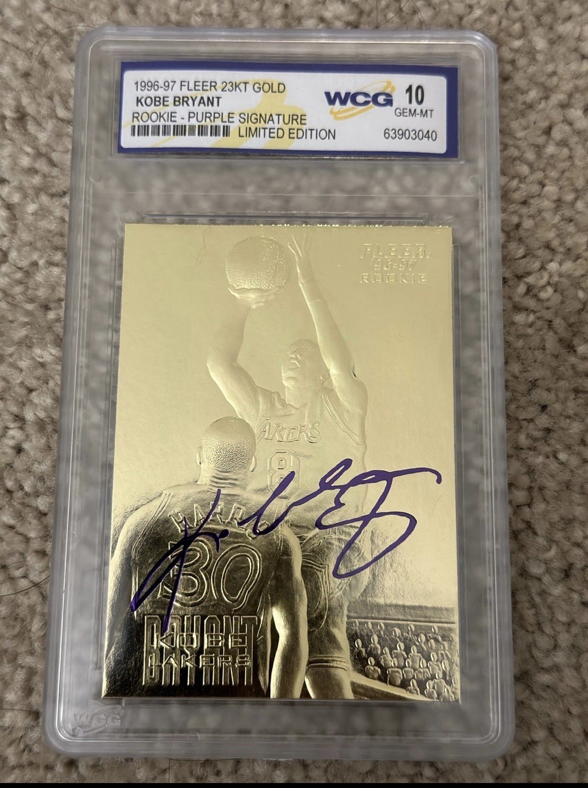 1996-97 Fleer 23KT Gold KOBE BRYANT Rookie Card WCG 10 Gem Mint Purple Auto RC