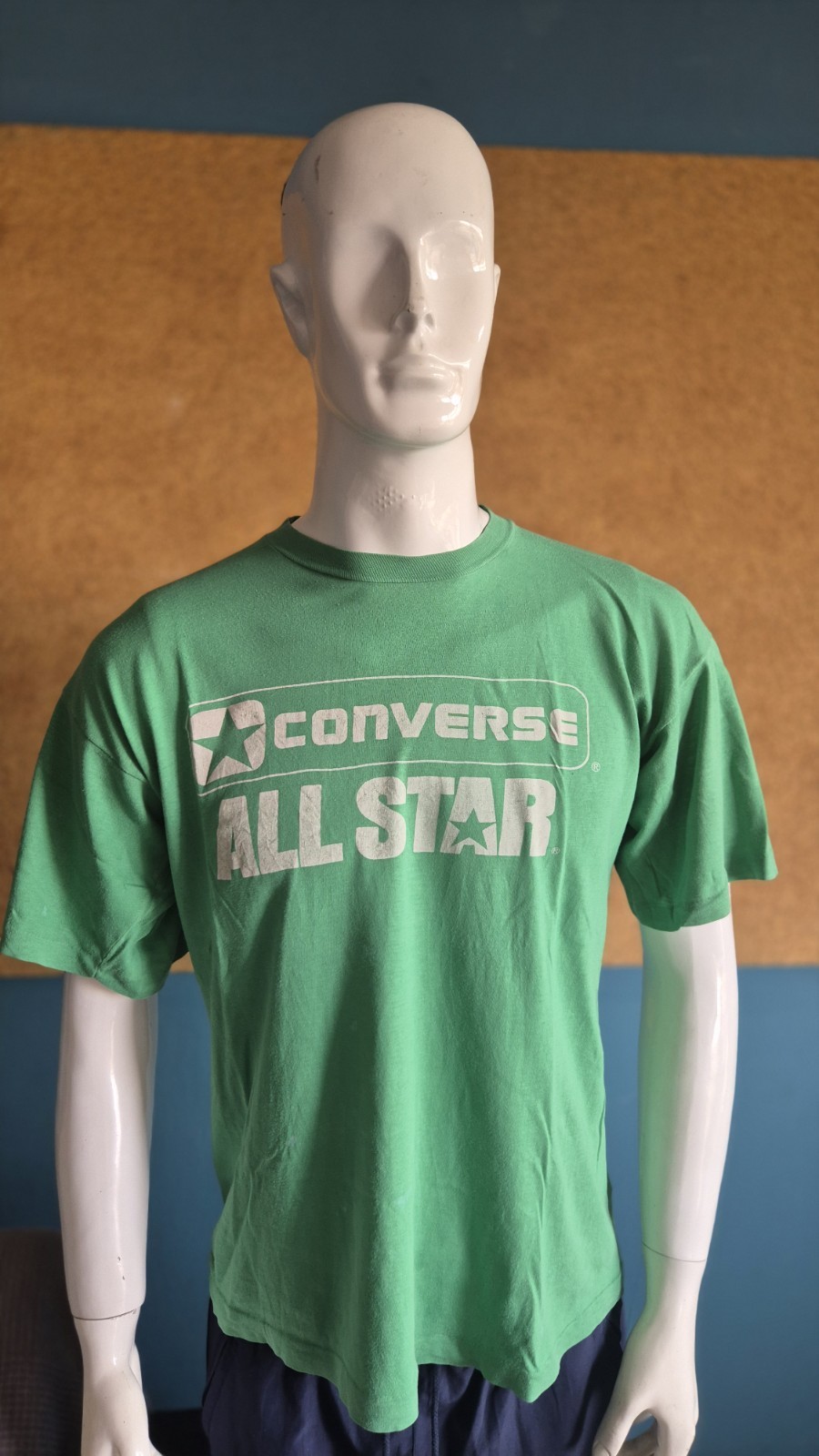 ​VTG 80s Converse All Star T Shirt Made in Italy Green Big Logo Tee Size L