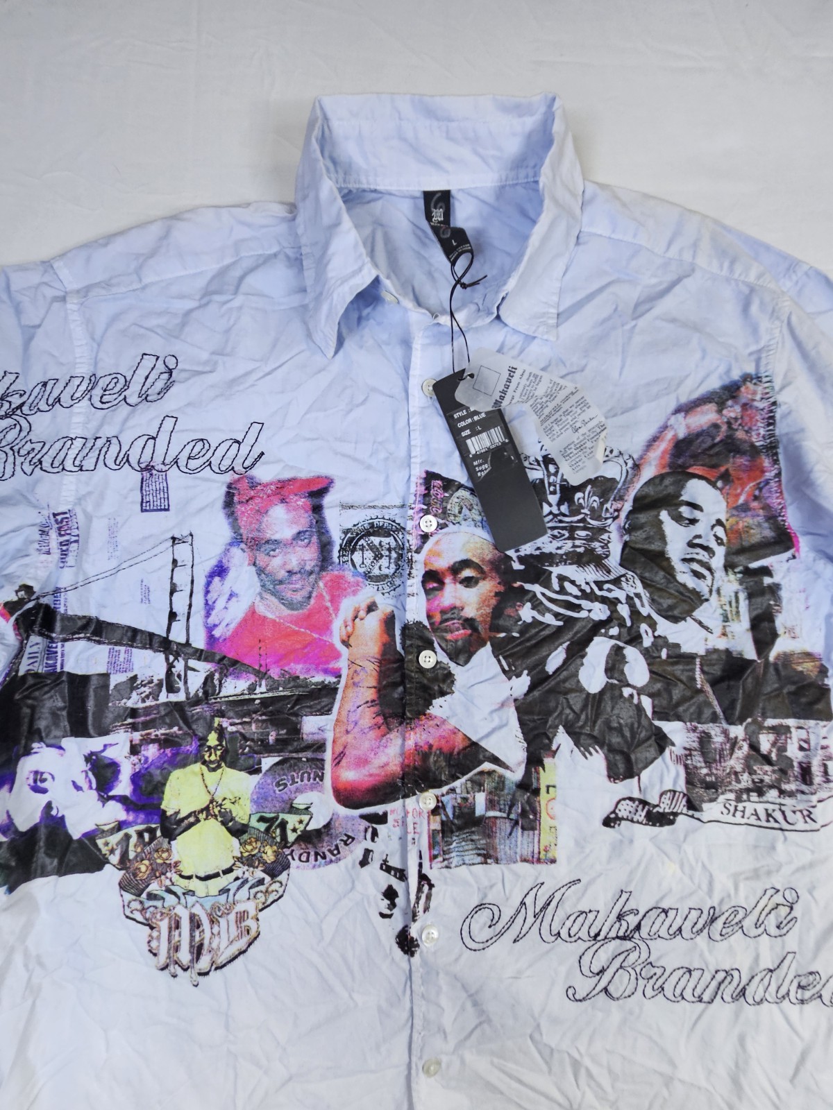 Makaveli Shirt Men\'s Large Blue Tupac Shakur 2Pac Rap Vintage Single Stitch NEW 