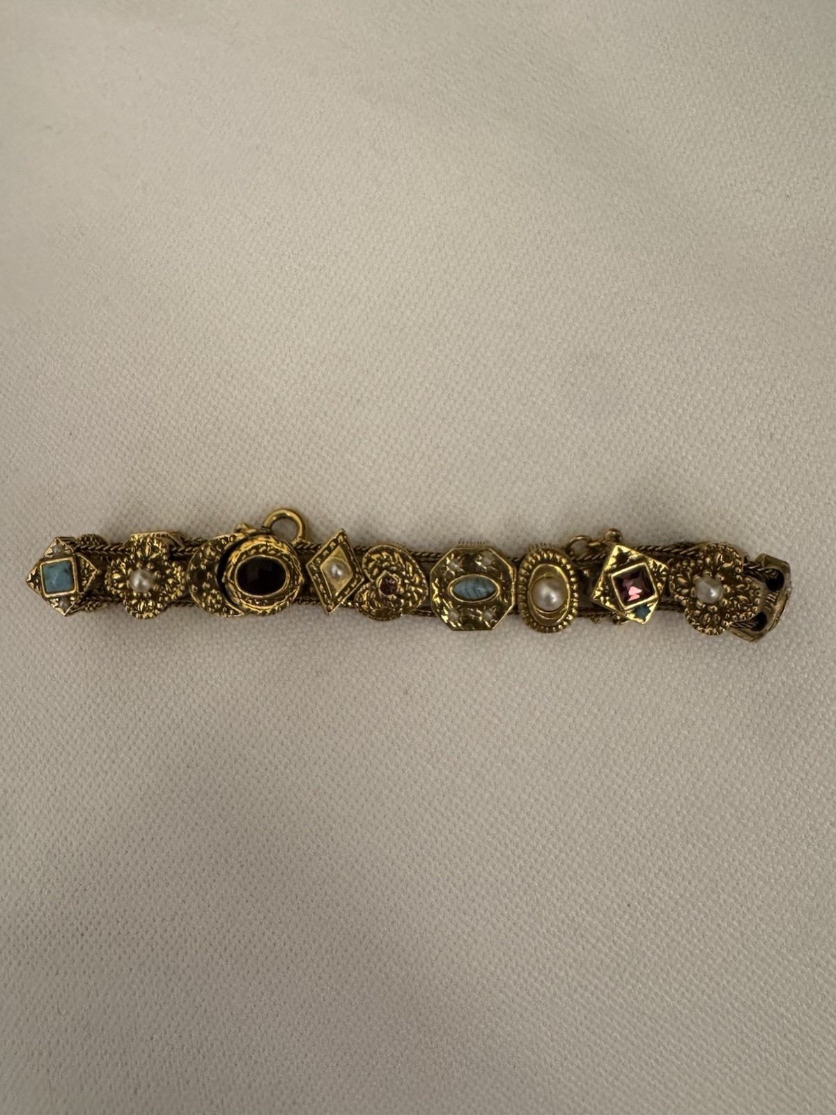Vintage Goldette NY Victorian Revival Slide Charm Bracelet Double Chain FLAWLESS