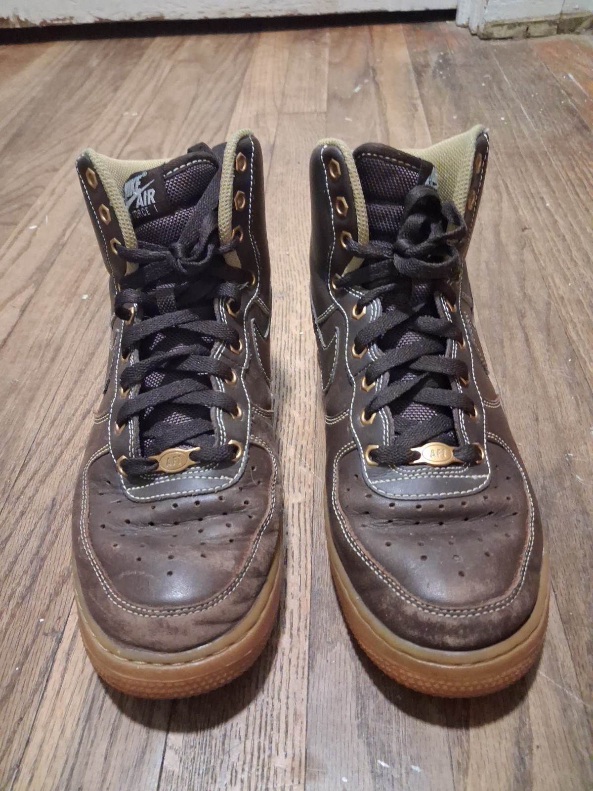2014 Nike Air Force 1 High Brown Leather Boots 315121-203 - Men\'s Size 8