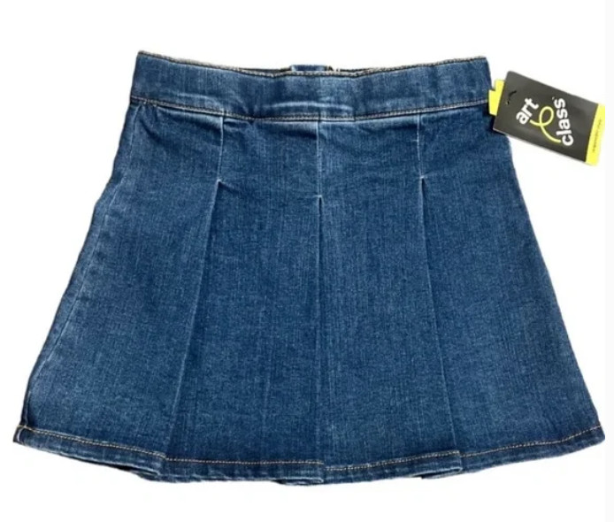 NEW Art Class Girl\'s Medium Indigo Pleated Denim Skirt Size Large (10/12)