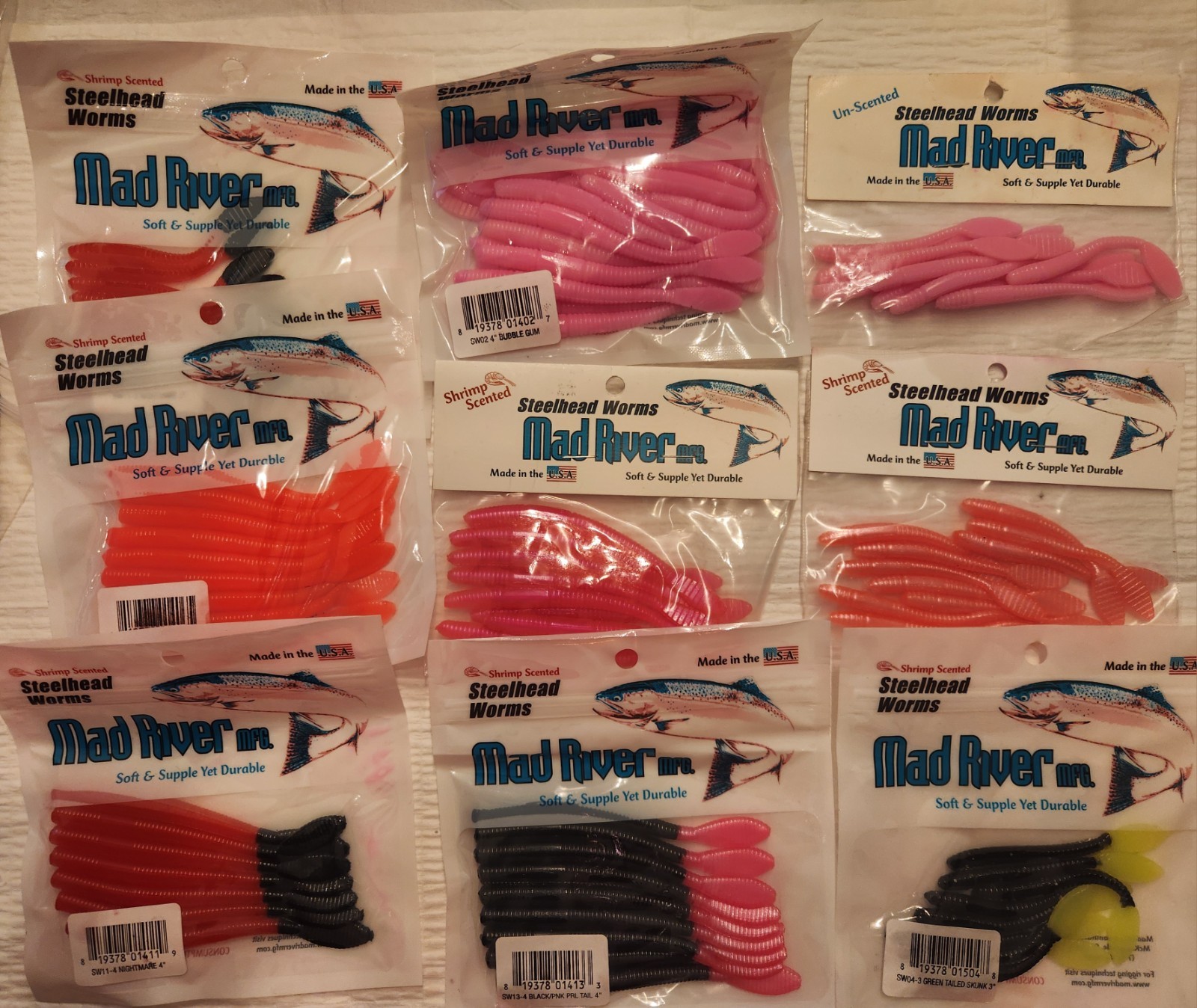 (17) Pkgs NEW  Mad River, BnR, Aerobic, & Mister Twister Steelhead Worms