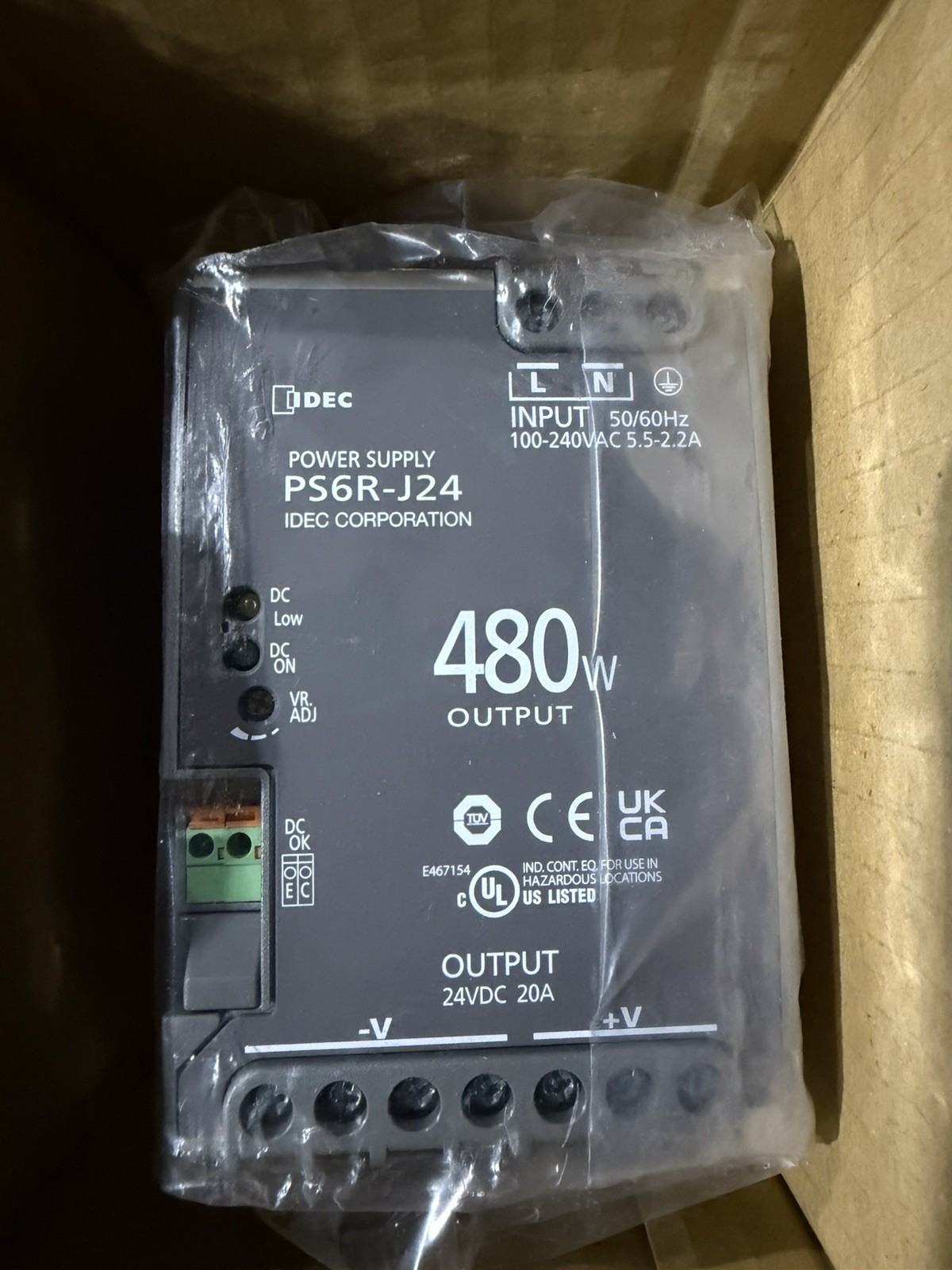 IDEC PS6R-J24 480w 24vdc DIN Rail Mount Power Supply