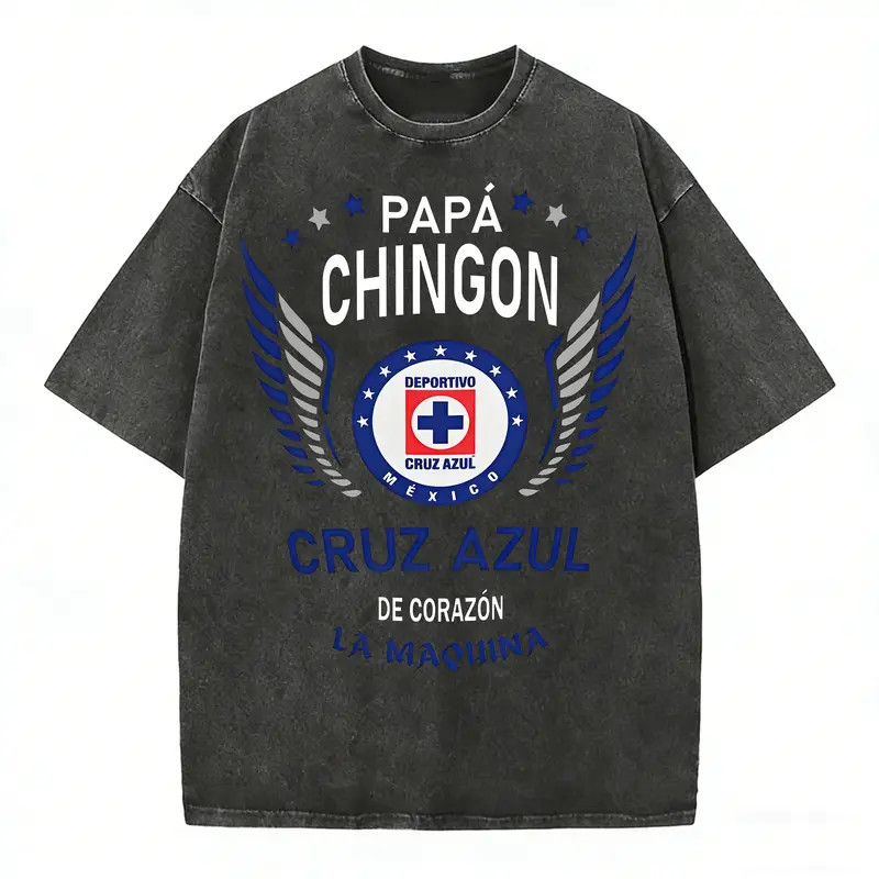 Men’s Cruz Azul Papa Chingon Vintage Washed Graphic Soccer T-Shirt for Dad Men’s Cruz Azul Papa Chingon Vintage Washed Graphic Soccer T-Shirt for Dad