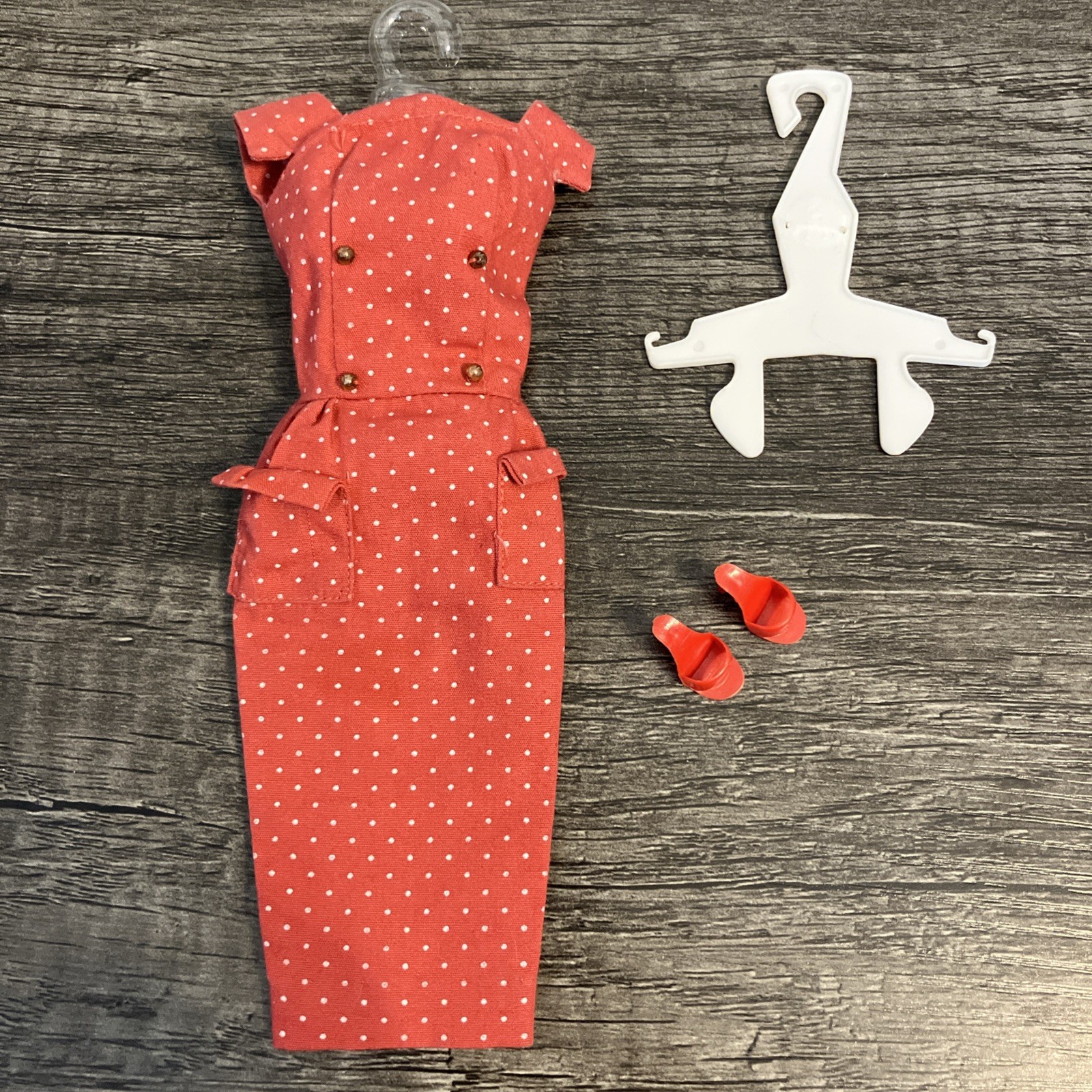 Vintage Mattel Fashion - Barbie Rust Red Sheath Dress & OT Shoes Set 1962