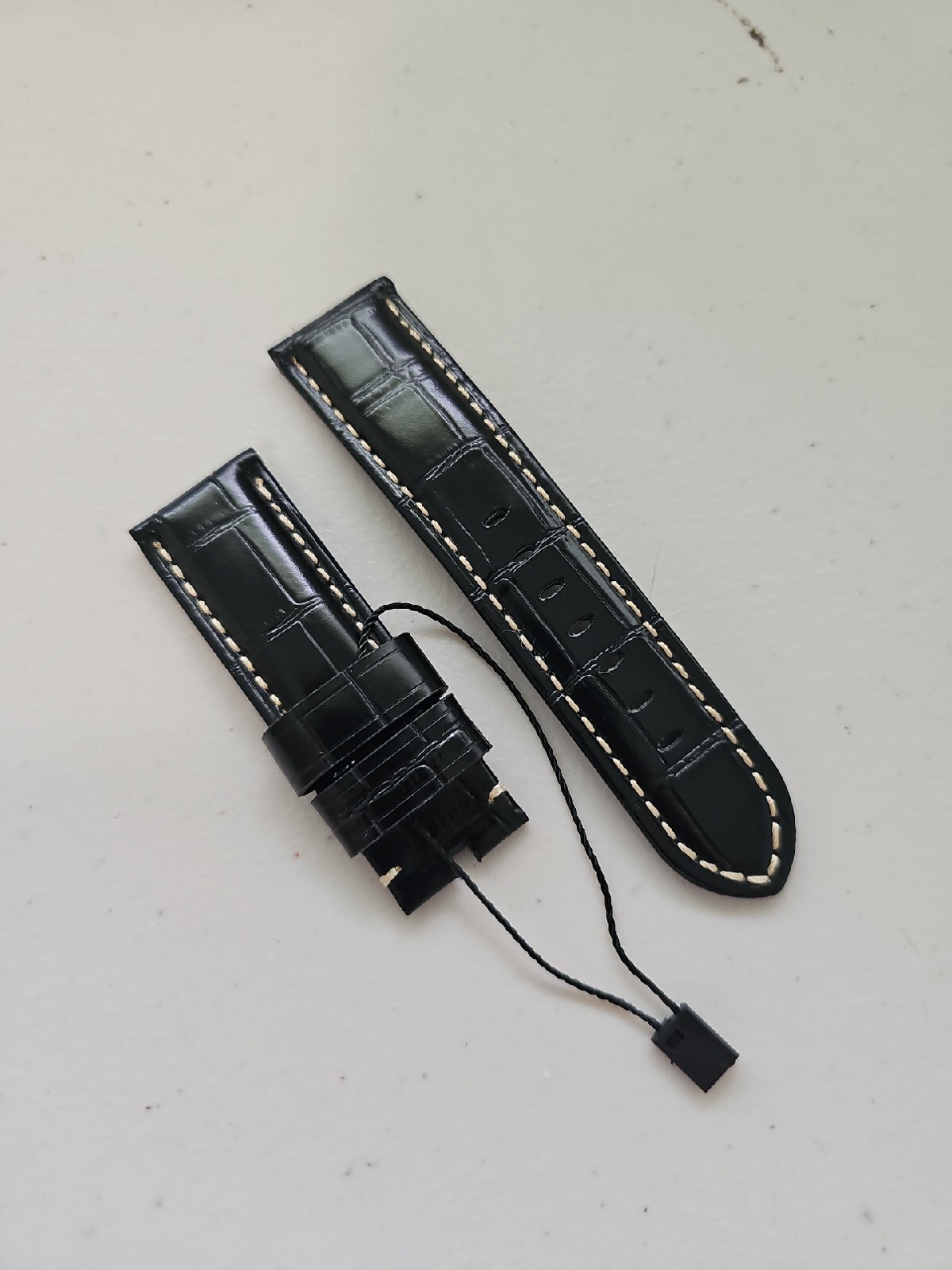 Panerai Watch 24mm OEM Black Alligator Watch Strap Beigh Stitch for Tang Buckle 