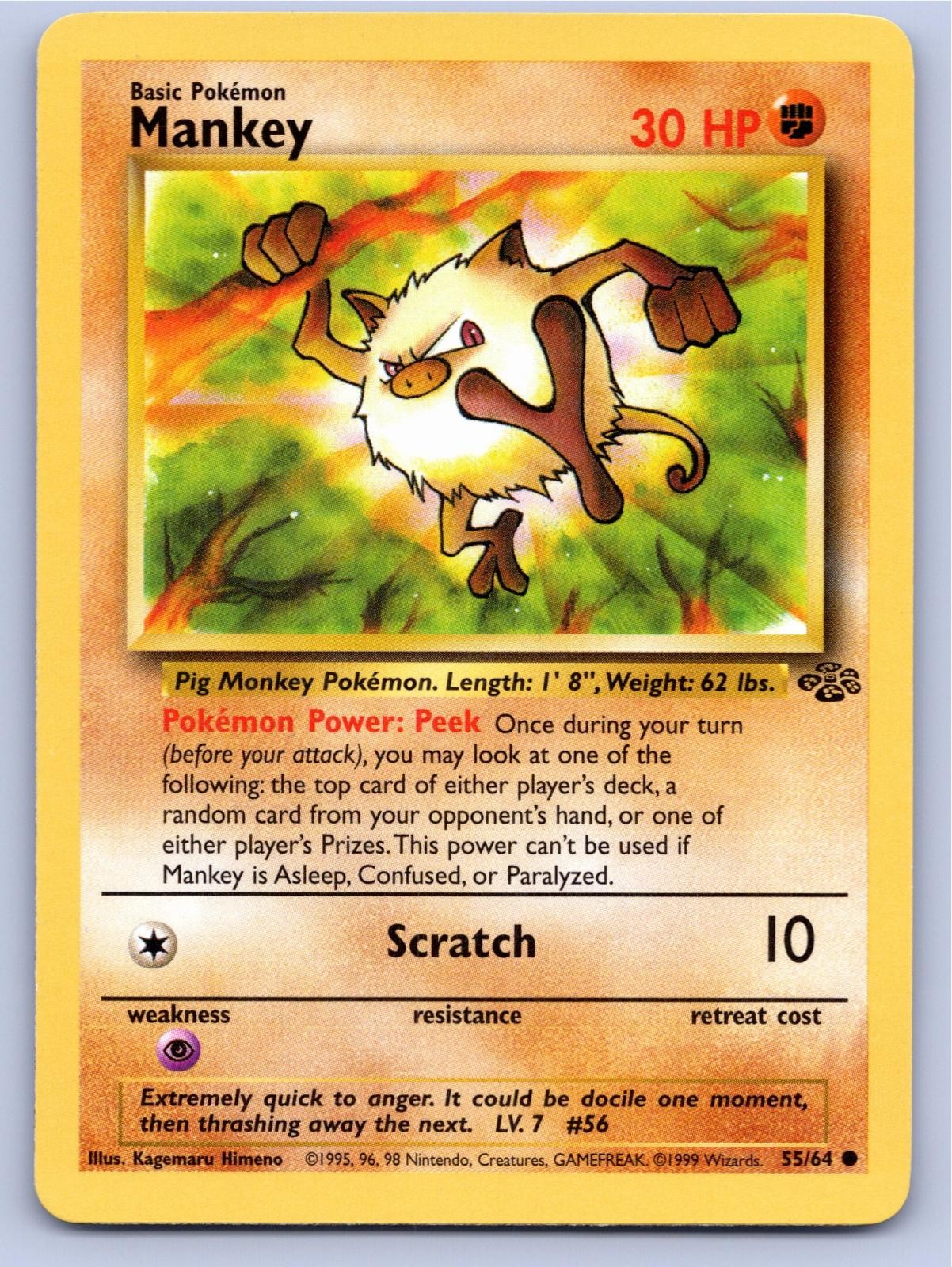 1999 POKEMON JUNGLE MANKEY 55/64 UNLIMITED C NM A97155 FREE S&H