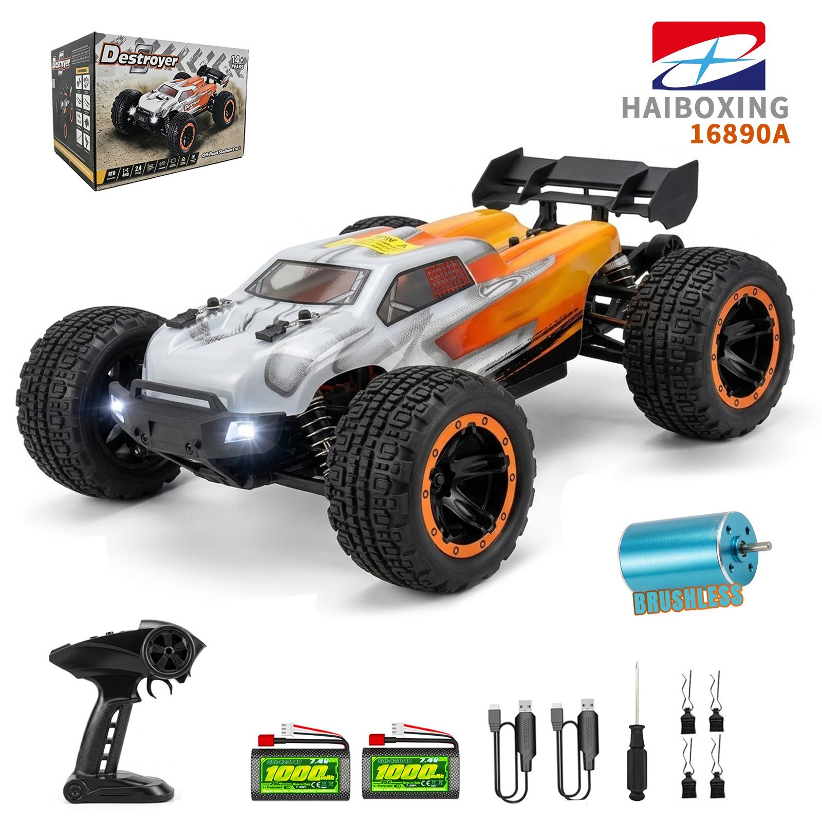 HAIBOXING 16890A 1/16 4WD Brushless RC Truck, 48KM/H RTR Car with Waterproof ESC
