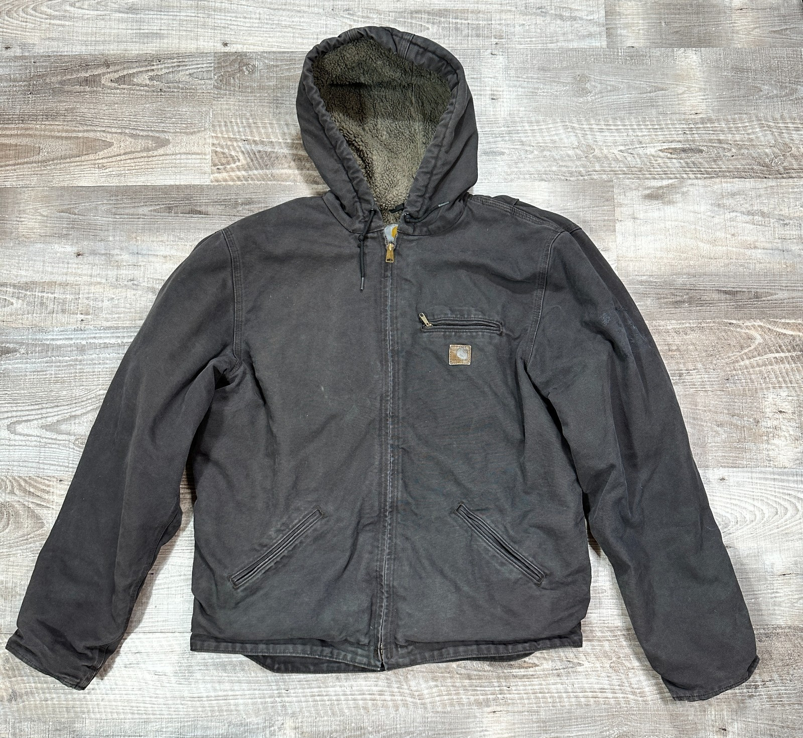 Carhartt Men\'s J141 DKB Sherpa Lined Sierra Gray Hooded Jacket Size Large Tall